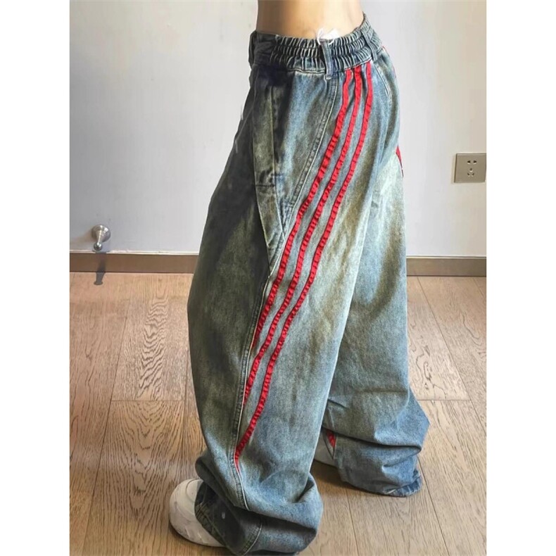 【有货】三条杠条纹牛仔裤男宽松直筒美式复古裤子G8512CC-特P55,男装牛仔裤,星座1007（原301D）