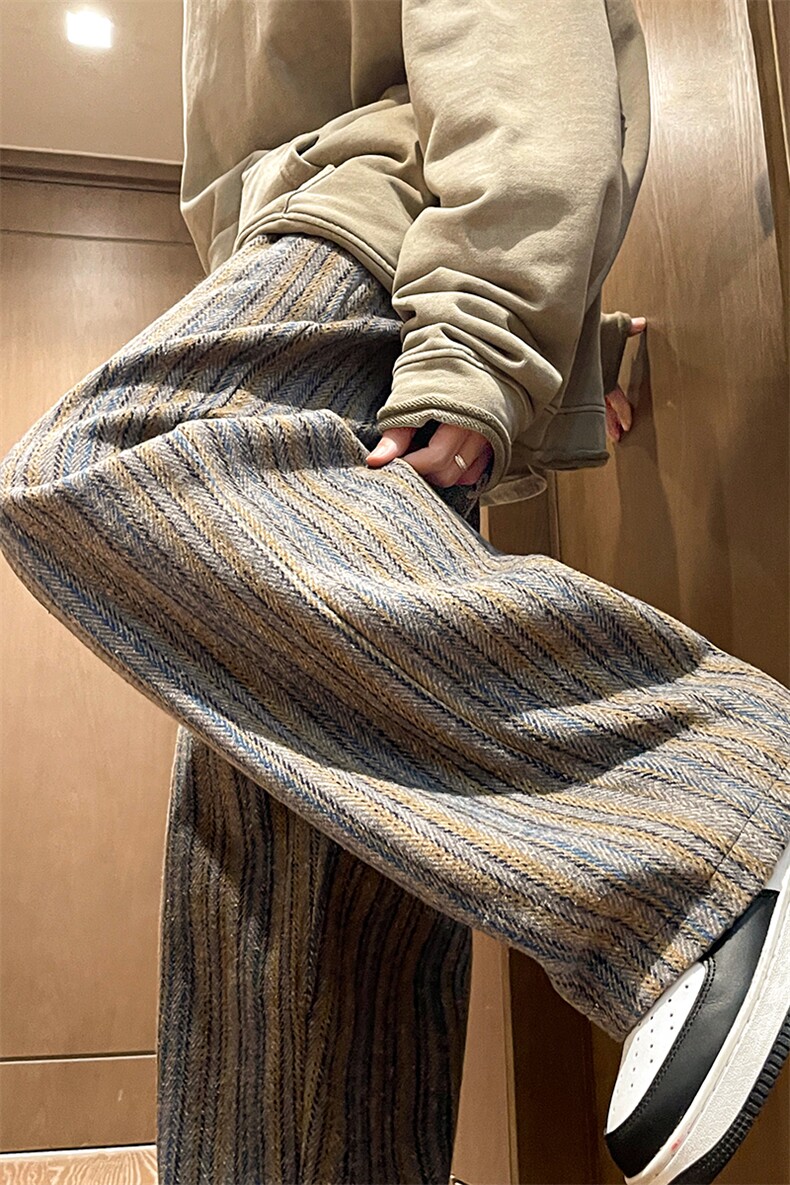 8XL-M特大码呢料加绒裤男新年裤条纹卫裤休闲基础款K948P60加绒70,男装休闲裤,电商D206-1