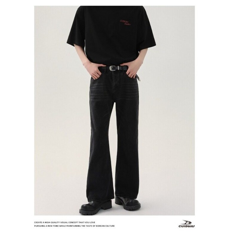 2025韩版基础水洗做旧修身微喇牛仔裤潮牌时髦百搭长裤男，男装牛仔裤，星座506A