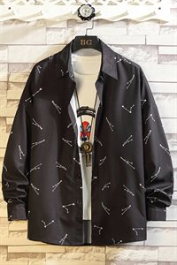 CS25-P45    秋季长袖印花衬衫男士日系宽松大码休闲外套图片