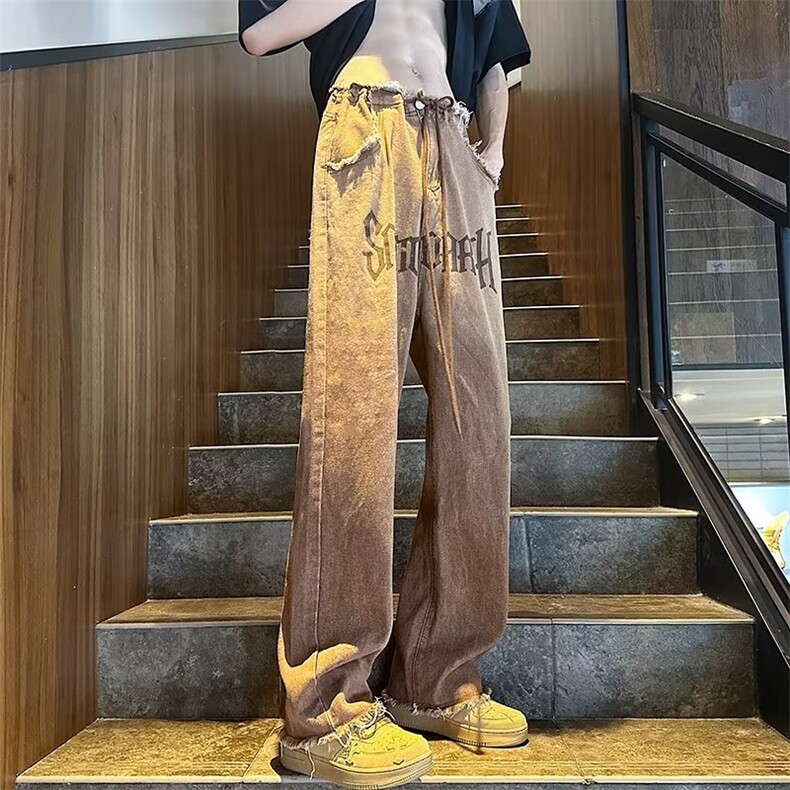 青春流行ins男原宿美式vibe裤子直筒水洗拉链牛仔裤潮C957P48,男装牛仔裤,星座1116-2