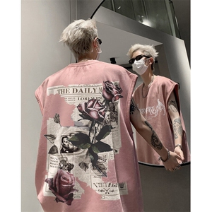 B282-2475-P28 麂皮绒坎肩背心报纸花美式无袖大码图片