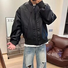 美式解构pu皮衣外套男款秋冬棒球服短款夹棉机车夹克JK8341，男装夹克，星座516A