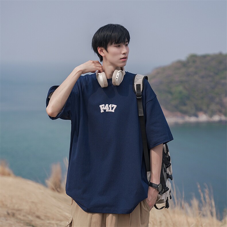B225-T9210-P40-X55美式街头嘻哈小LOGO简约百搭情侣T恤短袖,男装T恤,电商B225