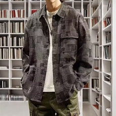 衬衫外套男高级感格子美式牛仔衬衣男长袖宽松痞帅日系工装上衣服，男装衬衫，星座715-4