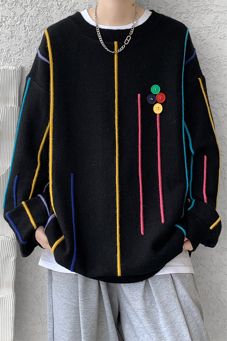 8XL-M特大码冬季慵懒?宽松感拼色彩条软糯羊针织毛衣MY1203P65,男装针织衫/毛衣,电商D206-1