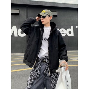 座山雕加绒外套男女秋冬季重磅帆布夹克棉服连帽棉衣MF298-P143图片