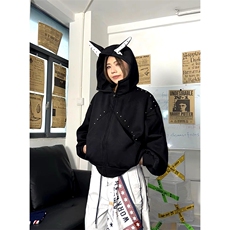 抖音得物高品质26春装美式高街铆钉杜宾犬耳朵开衫卫衣外套W125，女装短外套，电商A486