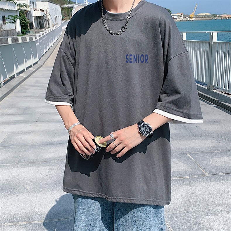 JT55120-P25假两件短袖t恤男大码胖子半袖体恤半截袖港风,男装T恤,电商A040