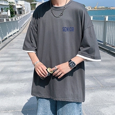 JT55120-P25假两件短袖t恤男大码胖子半袖体恤半截袖港风，男装T恤，电商A040