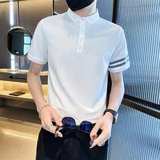 高级感2026夏季条纹织带设计短袖翻领Polo衫轻奢T0251-P55，男装T恤，电商D342