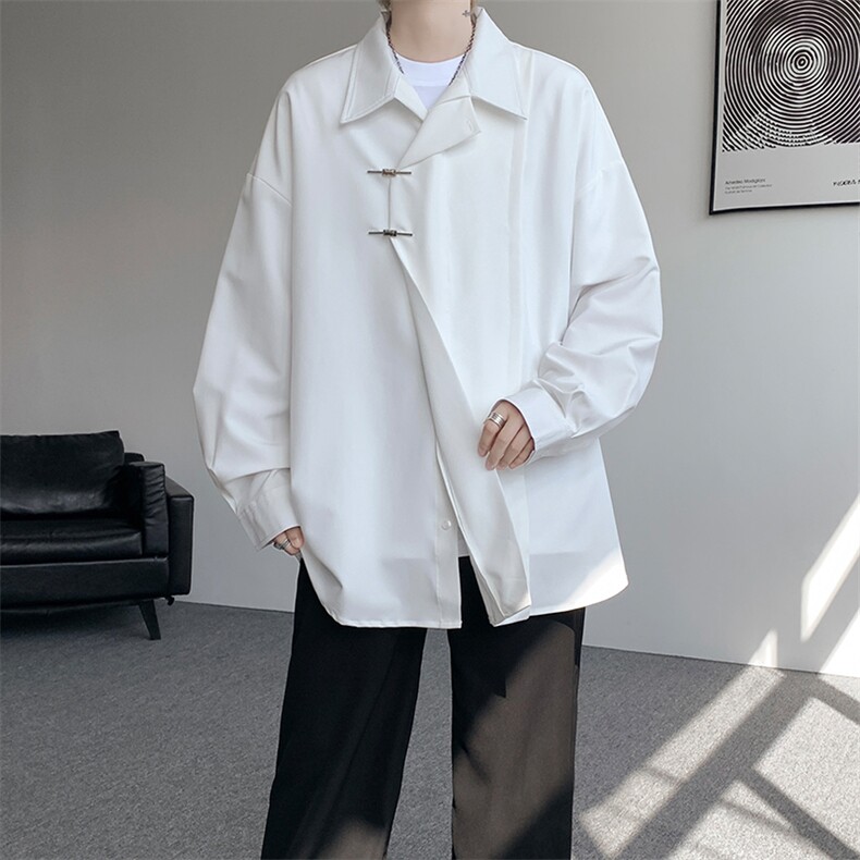 8XL-M风新中式黑色翻领长袖衬衫男秋季休闲衬衣痞帅CS537P58,男装衬衫,电商D206-1