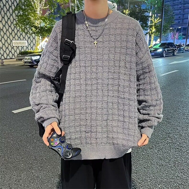 圆领毛衣男士秋冬季针织衫外套男生宽松复古外穿打底7318P50,男装针织衫/毛衣,星座410-2