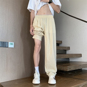 深灰色工字褶a字裤子男款松弛感垂感弯刀西裤休闲直筒宽松阔腿裤图片