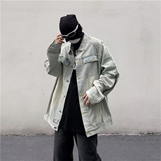 时尚潮牌做旧水洗牛仔外套长袖拉链夹克情侣上衣男女百搭-JK017，男装工装外套，星座601-2