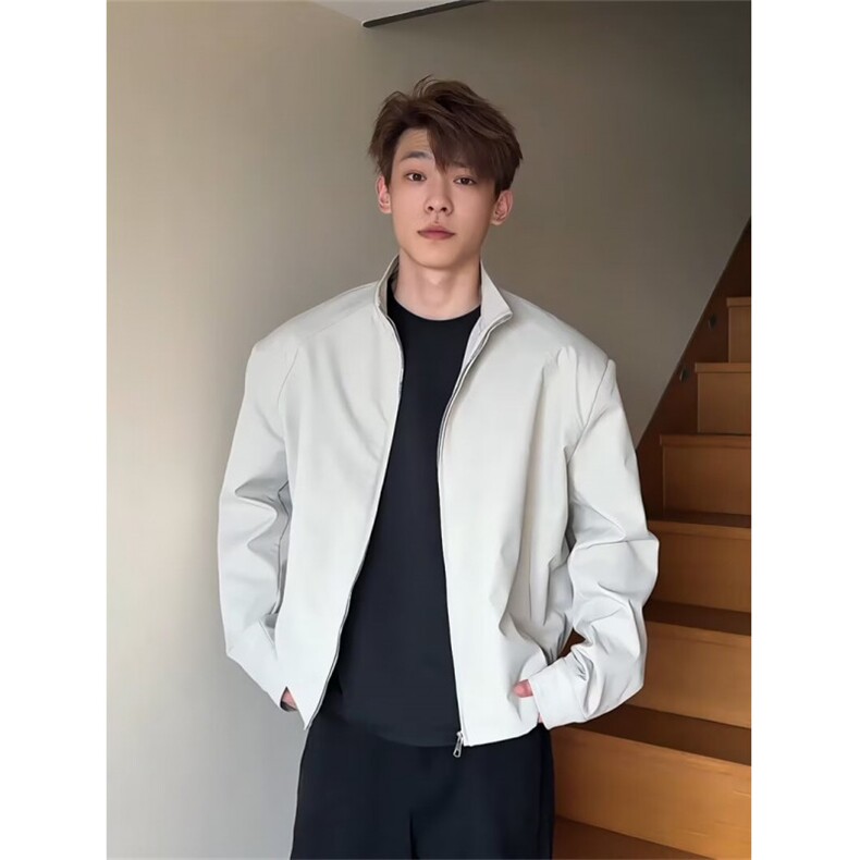 新款休闲青年外套立领纯色男士秋冬款高级男装上衣JD3图片
