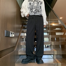 港风秋款男西裤侧边织带休闲裤宽松直筒坠垂感长裤h955P45，男装休闲裤，星座1013-1