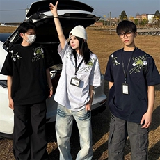 万针全刺绣工艺高品质260克纯棉双纱美式宽松百搭短袖T恤特P33，男装T恤，电商A486
