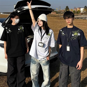万针全刺绣工艺 高品质260克纯棉双纱美式宽松百搭短袖T恤 特P33图片