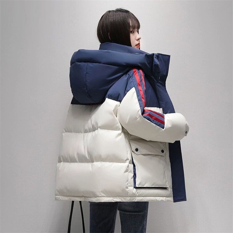 羽绒棉服女2024年冬季新款短款撞色条纹连帽时尚百搭保暖外,女装棉衣/棉服,星座1511