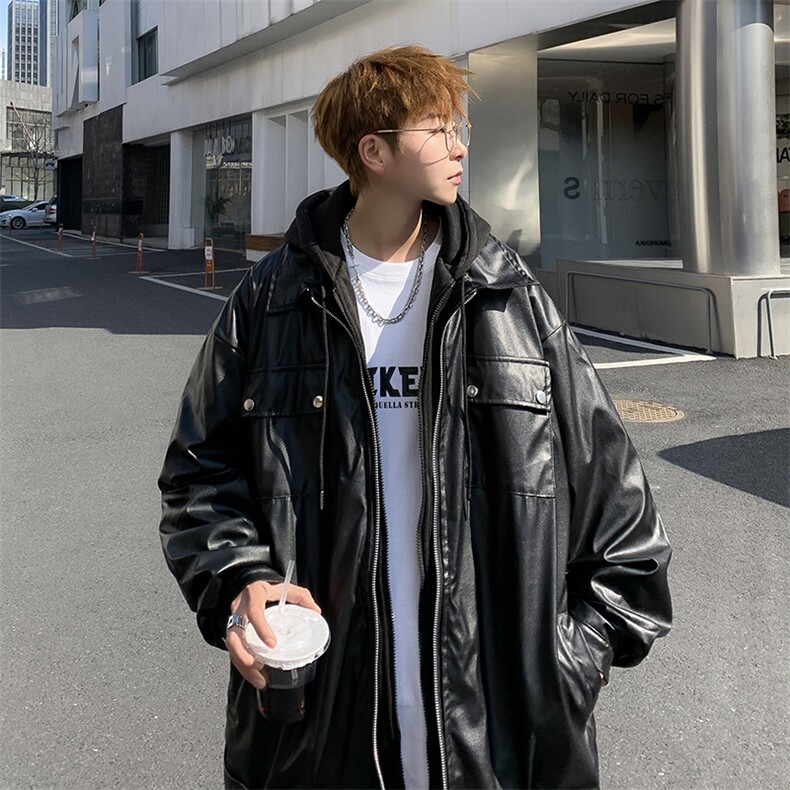 假两件皮衣男韩版潮流2026春秋新款ins宽松百搭个性外套W4476-P75,男装皮衣,星座412