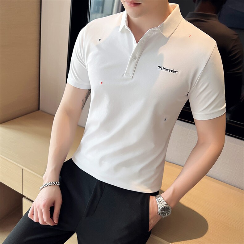 2024夏季新款英伦风高品质修身刺绣POLO衫冰丝短袖T恤男D257-p48,男装T恤,电商D303