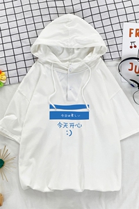 LD54033-P45 连帽短袖t恤男大码胖子带帽五分袖中袖图片