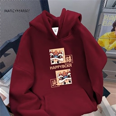 1506-1/WHLM661/P40卡通印花酒红色卫衣女秋冬加绒美式新年款男女，男装卫衣，星座1506-1