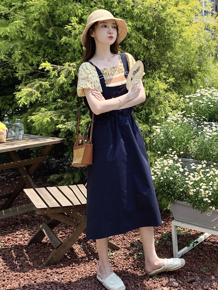 日系减龄学院风背带连衣裙女2025夏季新款韩版收腰显瘦盐系长裙子,女装连衣裙,浙宝192（原082）