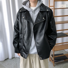 现货-春装皮衣外套男翻领休闲皮夹克潮牌PU机车服A506P90加绒100，男装夹克，电商A351