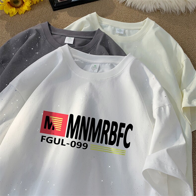 量大优供抖音视频支持得物配合二开美式满天星亮片短袖T恤MTX558,男装T恤,电商A486
