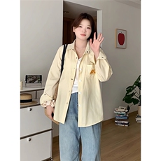 美式条纹衬衫女夏季新款小狗刺绣蓝色衬衣宽松防晒外套多巴胺上衣，男装防晒衣，星座1210-1
