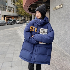 蓝色羽绒棉服女冬季2025新款宽松中长款加厚面包服小个子棉袄外套，女装棉衣/棉服，2C201
