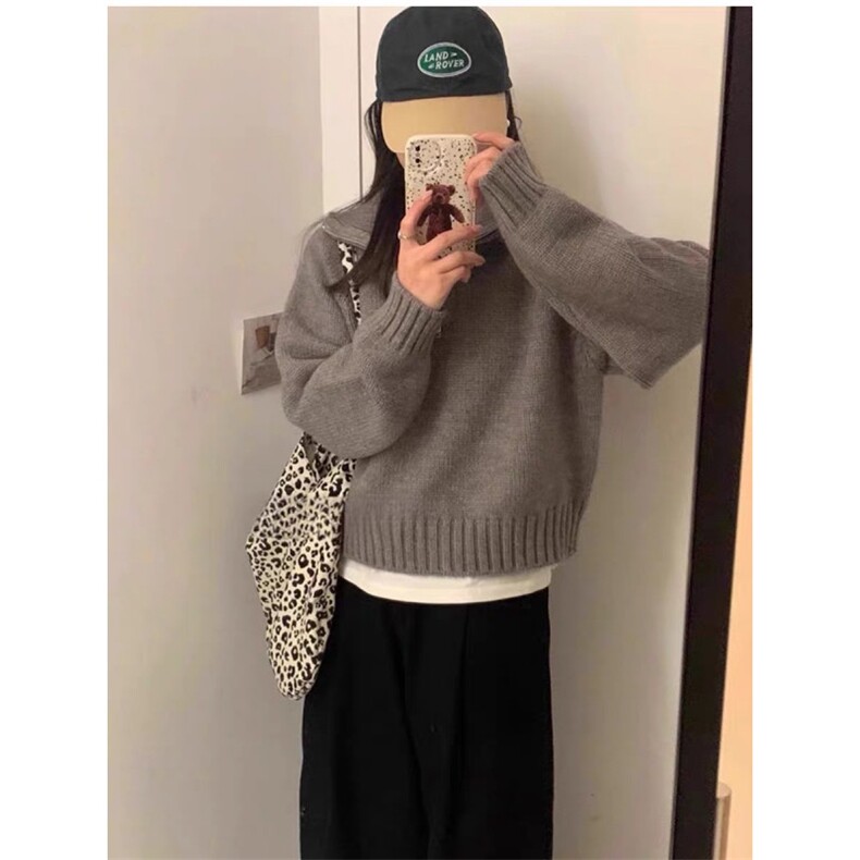 MM133-P68净色甜美减龄宽松半拉链套头毛衣保暖长袖高领秋冬上衣,针织衫/毛衣,星座617A-2