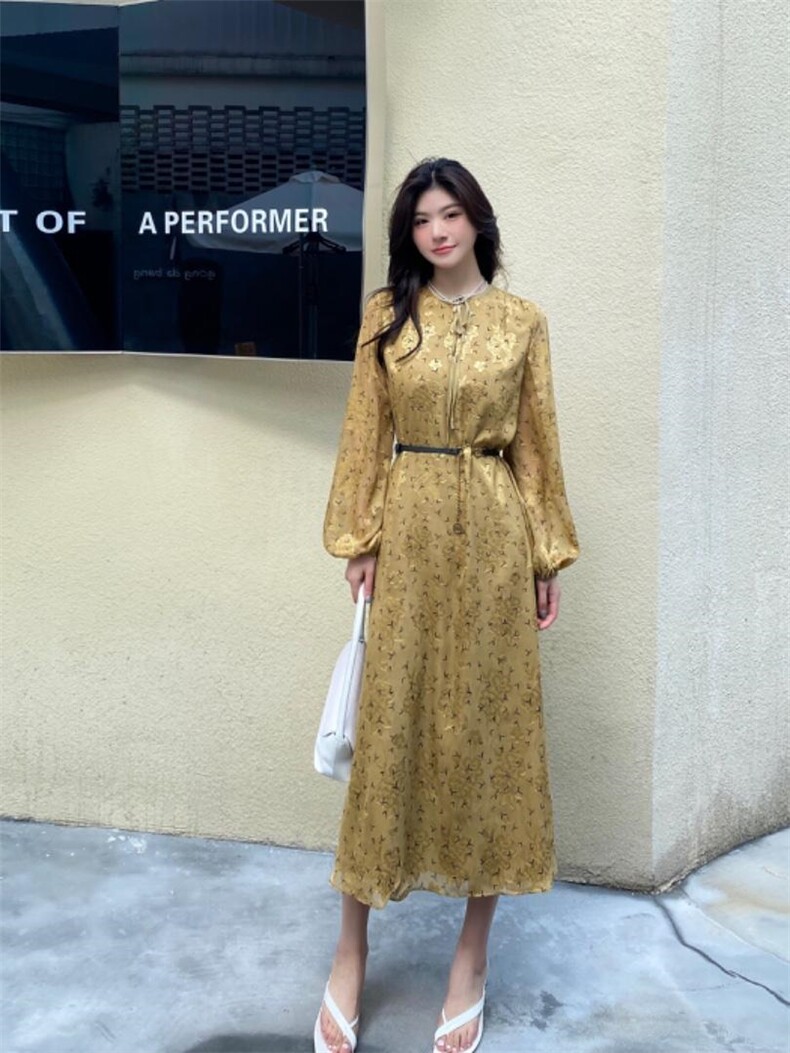 YCJ雪纺植绒花连衣裙，女装连衣裙，YCJ