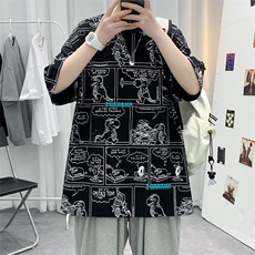 夏季青少年卡通印花半袖T恤潮纯棉短袖男女同款1455-P38控价58，男装T恤，电商A441-1