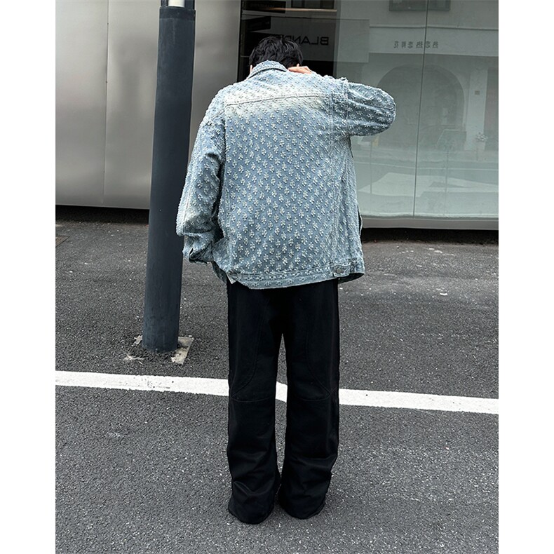 春秋款潮流水洗牛仔外套宽松休闲设计感夹克上衣,男装夹克,星座410-7