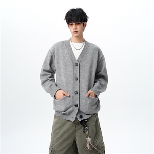 8XL-M大码V领开衫毛衣外套男日系复古宽松慵懒风针织衫KS002p55图片