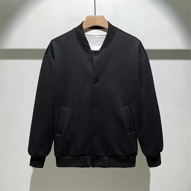 男士纯色简约秋冬通勤款棒球服外套高级感韩版针织斜纹短款夹克衫图片