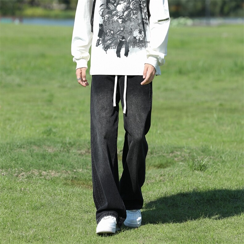 2025秋季新款高品质时尚休闲时尚潮流扎花阔腿牛仔裤2507-特批45，男装牛仔裤，电商A320A