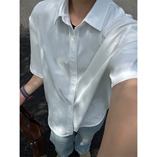 薄款冰丝短袖衬衫男简约纯色垂感休闲痞帅衬衣CS288-P20，男装T恤，星座301C-5