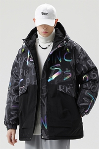 以 日系灰底90%白鸭绒毛领连帽休闲加厚羽绒服男XZ109-P218图片