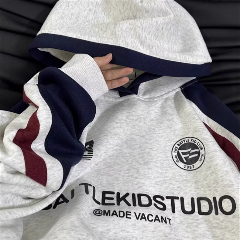 重磅拼色款连帽卫衣男2025秋冬新款加绒加厚宽松小众高街帽衫，男装卫衣，星座1210-1