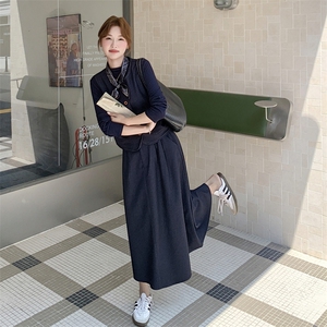 藏青色小香风马甲套装裙女2025秋季新款高级感打底衫半身裙三件套图片