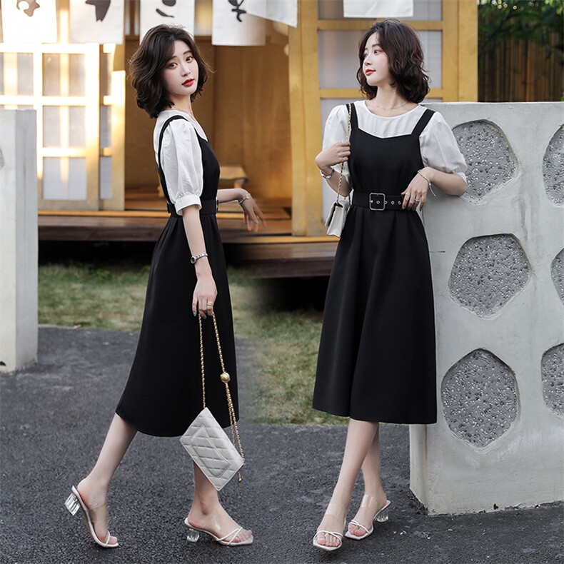 带腰带#精品做工,小蛮腰2021年夏季甜美清新两件套气质优雅显瘦简约时尚,女装套装/套裙,辉之琳