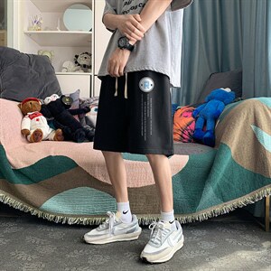 HD74168-P22 华夫格短裤男大码宽松五分裤男直筒中裤图片