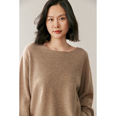 秋季新款卷边圆领加宽袖纯色针织衫时尚休闲，女装针织衫/毛衣，鸥蕊娅羊绒