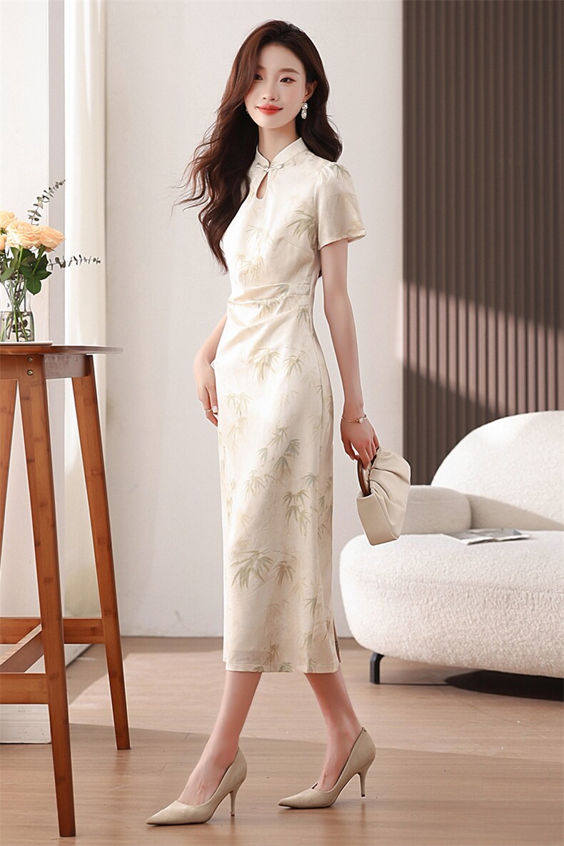 新中式国风连衣裙女春夏2025新款古典气质茶服改良盘扣旗袍长裙子,女装连衣裙,艾米