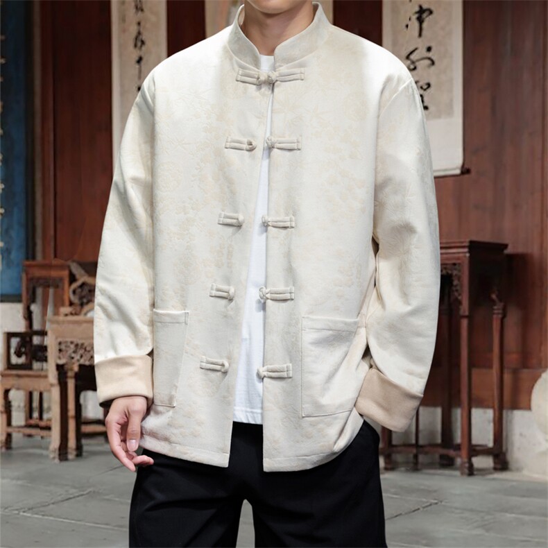 男士外套麂皮绒印花夹克盘扣立领唐装风XZ1512-2507-P85,男装夹克,星座1512