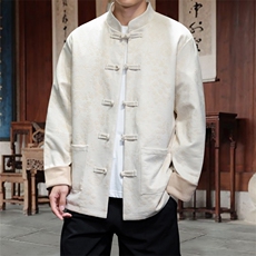 男士外套麂皮绒印花夹克盘扣立领唐装风XZ1512-2507-P85，男装夹克，星座1512